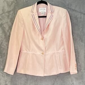 Oscar de la Renta Womens Sz 12P Pink‎ Silk Line Blend Blazer Two Buttons Classic